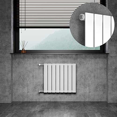 WITEN&NOCK Designheizkörper Höhe 55cm Breite 60cm Weiß,Einlagig Horizontal | Flach Paneelheizkörper mit Seitenanschluss Nabenabstand 50cm, Wandheizkörper 195W Wärmeleistung nach EN442 inkl. Montageset