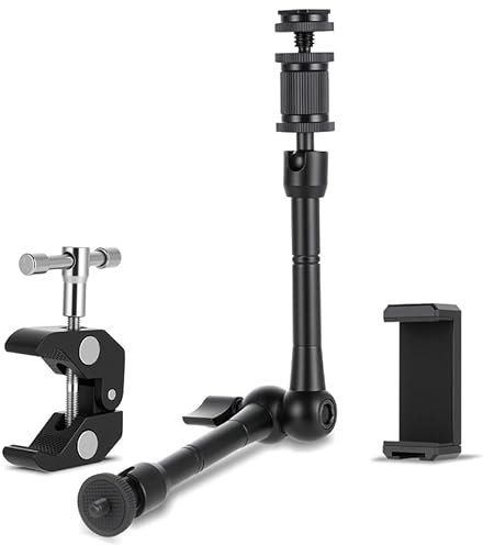 11 Zoll Magic Arm - Gelenkarm Kamera Arm - Flexibler Kamerahalterung Tischhalter mit Superklemme - Verstellbarer Arm mit 1/4 & 3/8 Zoll Gewinde - Overhead-Halter für Licht, Webcam, Mikrofon, Action-Ka