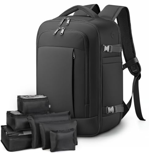 Lekespring Rucksack Handgepäck Flugzeug Ryanair Handgepäck 40x20x25 Reiserucksack Herren mit 6 Teilige Kleidertaschen für Kurze Tirp Business Weekender, Schwarz