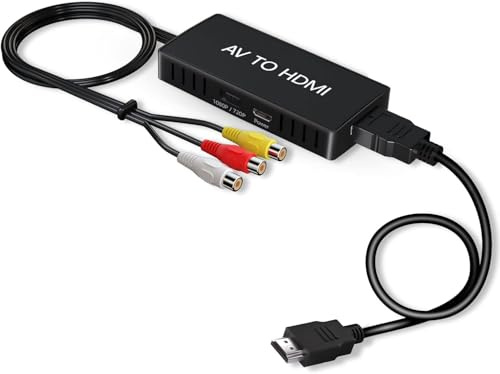 DigitPro RCA auf HDMI Konverter, 1080P RCA Composite CVBS AV zu HDMI Video Audio Konverter Adapter für TV/PS2/Xbox/SNES/VHS/VCR Videorecorder DVD, mit HDMI-Kabel Unterstützt PAL/NTSC