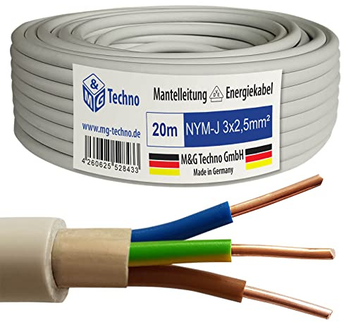 M&G Techno 20m NYM-J 3x2,5 mm² Mantelleitung Feuchtraumkabel Elektrokabel Kupfer Made in Germany