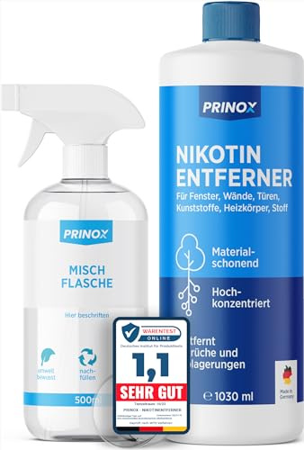 PRINOX 1030ml Nikotinentferner Konzentrat | Ruß & Nikotin Reiniger für Fensterrahmen, Wände, Türen, Heizkörper, Kunststoff, Fliesen | Starker Fettlöser für Haushalt und Gastronomie