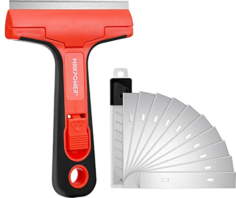 MAXPOWER Tapetenentferner mit 10 Klinge, Fensterschaber Profi 100mm zum Entfernen von Tapeten, Kleber und Abziehbilder