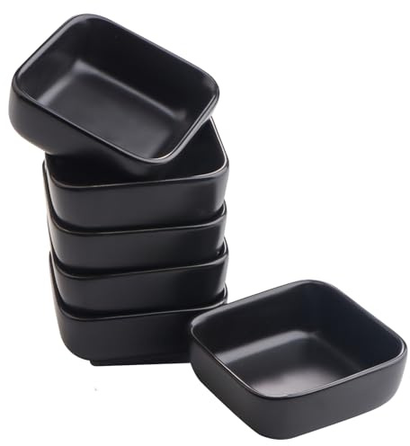 ZIGefofo 6 Stück Keramik Dipschalen Dipschälchen Quadratische Porzellan | Saucenschälchen Servierschalen Klein Sojasauce Teller Schüssel für Saucen BBQ Sauce Eis Dessert Obst Snack Dips Sushi Schwarz