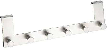 WENKO Türgarderobe Mod. Celano, Handtuchhalter für die Tür in Bad und Küche, Garderobe mit 6 Haken, rostfreier Edelstahl, 39 x 11 x 5,5 cm, Silber matt