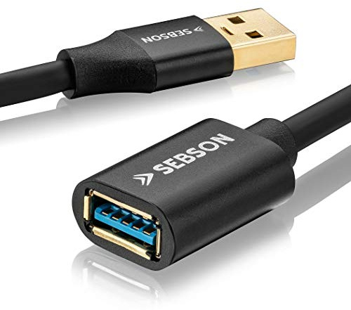 SEBSON USB Verlängerung 3m - A Stecker auf A Buchse - USB 3.0 Daten Kabel 5 Gbit/s Datenübertragung, Verbindungskabel PC, Laptop, Drucker, Festplatten