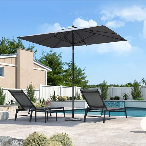 PURPLE LEAF Aluminium Sonnenschirm 270 x 180 cm, Balkonschirm mit Kurbel und neigbar, rechteckig Gartenschirm Marktschirm, Sonnenschutz, für Schwimmbäder, Terrasse, Hellgrau