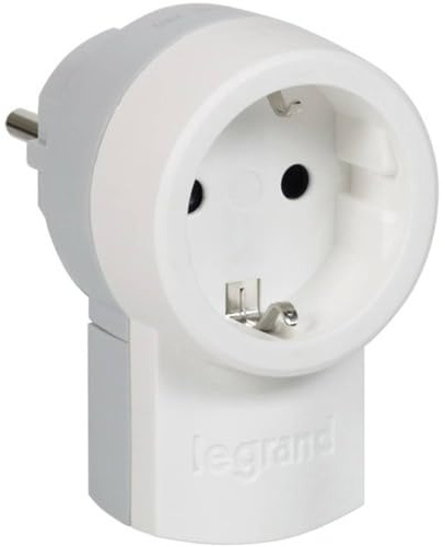 LEGRAND, Schutzkontakt-Stecker mit Steckdose, Doppelfunktionsstecker, Deutscher Standard, 2P + E, 16 A, 230 V, max. 3680 W, mit Kabelanschluss bis 3 x 1.5 mm², Farbe: Weiß/Grau, 050462
