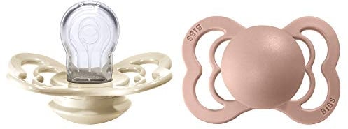 BIBS Supreme Schnuller, 0-6 Monate, 2er-Pack, Ivory / Blush | Symmetrischer Sauger | Silikon | Größe 1 | BPA-frei | Hergestellt in Dänemark | Hohe Akzeptanz | Luftlöcher | Komfortschild