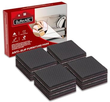 BufferABC Antirutsch Pads, 12 Stück 50mm Rutschhemmer für Möbel, Quadrat Gummifüße Selbstklebend Dicker Anti Rutsch Gummi Pad - Profi Möbelstopper - Bodenschutz & Kratzschutz