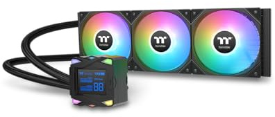 Thermaltake LA360-S ARGB Sync AIO Wasserkühlung 360mm – 2,4 Segment-LCD Display Wasserblock für CPU Temperatur und Auslastung, 3×120mm PWM ARGB Lüfter bis 2500 RPM, Intel/AMD (LGA1700/AM5), Schwarz
