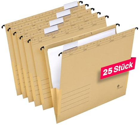 Hängetaschen für A4, Hängeregister, mit Leinenfröschen, inkl. Vollsichtreitern, braun, 25 Stück