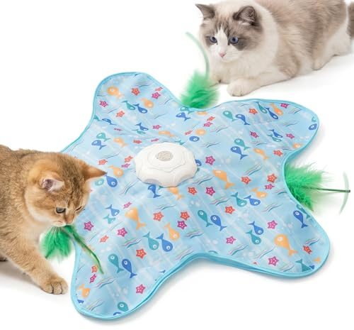 PIuertoRick Katzenspielzeug, Katzenspielzeug Selbstbeschäftigung, blau | Spielzeug für Indoor, Intelligentes interaktives Katzenspielzeug mit abnehmbare Federn , Aufladbar