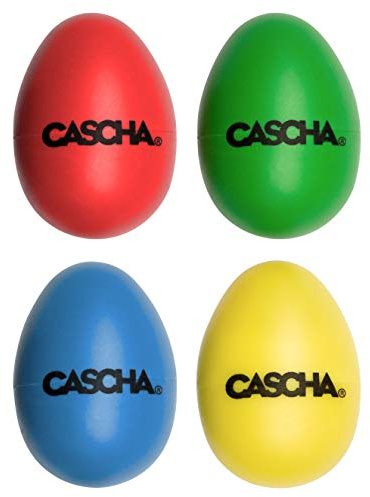 CASCHA Egg Shakers Rasseleier I Percussion Musikintrument I bunte Musikeier Klangeier I Rhythmus Eier I Kunststoff I Musikmacher Set Schütteleier I 4 Stück, HH 2003, rot, blau, gelb, grün