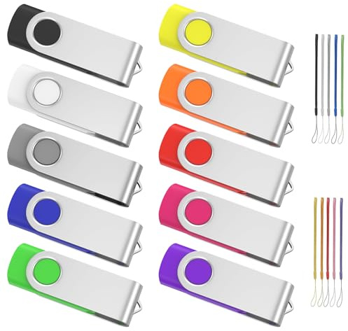 ABLAZE USB Stick 8GB 10er Pack USB 2.0 Speicherstick Mehrfarbig | 10 Farben mit Schlüsselbändern zur einfachen Organisation. Ideal für Schule, Büro, Studenten und Unternehmen.