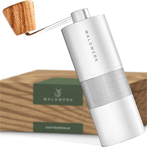 WALDWERK Kaffeemühle - Manuell Mit Präzisem Edelstahlmahlwerk - Kegelmahlwerk Mit Holzgriff - Plastikfreie Espressomühle