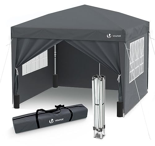 VOUNOT® Pavillon 3x3m mit 4 Seitenteilen & 4 Sandsäcke, Pop Up Faltpavillon, Faltbar Gartenzelt Partyzelt, inkl. Tasche, Grau