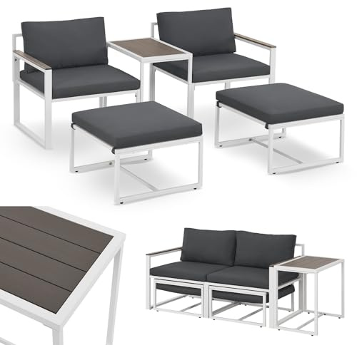 Juskys Gartenmöbel Sofa Set 5-teilig Bari mit Tisch & Polster - Metall Gartenlounge - Balkonmöbel klein - Outdoor Möbel Balkon Garten - Lounge Grau