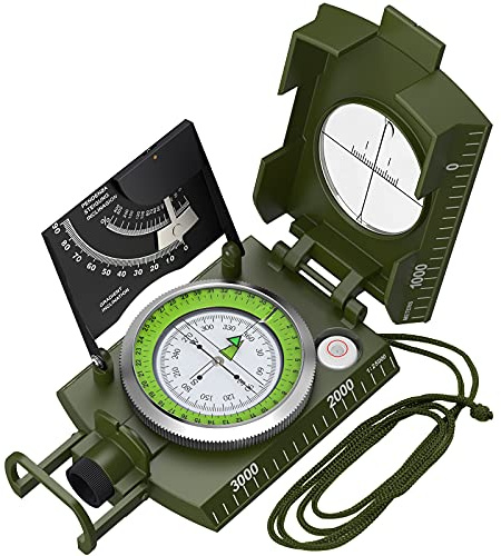 Proster Militär Marschkompass Professioneller Taschenkompass Peilkompass Kompass Compass mit Klinometer Tragschlaufe Tasche für Jagd Wandern und Aktivitäten im Freien