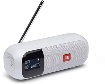 JBL Tuner 2 Radiorekorder - Weiß – Tragbarer Bluetooth Lautsprecher mit MP3, DAB+ und UKW Radio – Kabelloser Musikgenuss von bis zu 12 Stunden