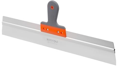 Mivos Profi Breitspachtel aus Edelstahl 600 x 60 mm - Rostfreie Fassadenspachtel von großen Flächen - Flächenspachtel 600 mm mit Aluhalter und Softgriff - Glättspachtel Made in EU