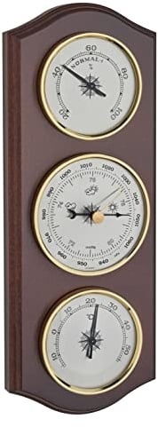 TFA Dostmann Analoge Wetterstation, 20.1000.03, mit Barometer, Thermometer, Hygrometer, zur lokalen Wettervorhersage, Messung von Temperatur und Luftfeuchtigkeit, aus Massivholz, nussbaumfarben