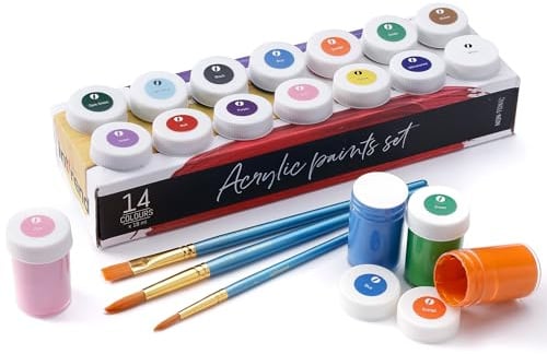 int!rend Acrylfarben Set mit Pinseln - 14 x 18ml Acryl Farben - Wasserfeste Acrylfarbe für Leinwand Holz Ton & Steine - Malfarben Holzfarbe Steinfarben wetterfest aussen