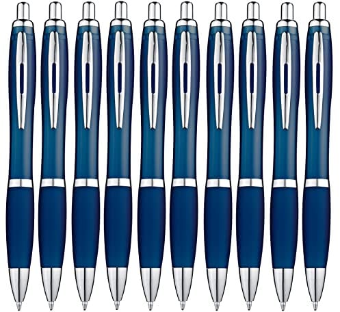 Libetui 10 Stück ergonomische Kugelschreiber Set Kuli Blau blauschreibend rutschfeste Griffzone Großraumine Kulli Haushalt Büro Schule Gehäuse Dunkelblau