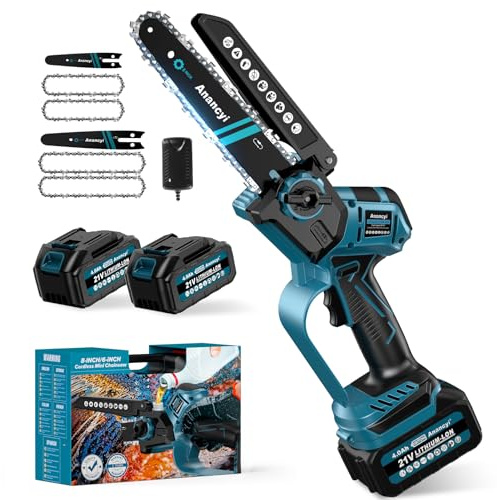 6&8 Zoll Mini Kettensäge mit Akku, Bürstenlose Kettensäge Elektro mit 2X4000mAh Ak ku,Selbsteinstellende Kette,Handsäge für Gartenscheren Holzschneiden Astschere (6&8 Zoll Ketten säge mit Akku)