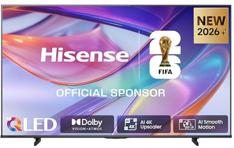 Hisense 55E7DS Fernseher 55 Zoll, 4K UHD QLED, Smart TV, Hi View AI Engine, 60Hz Game Mode Plus, Dolby Vision IQ, QLED Colour, Filmmaker, Smooth Motion, Airplay, Sprachsteuerung, 2026