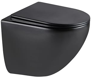 HOGART Wand WC mit Soft-Close Toilettensitz und Leistungsstarkem Spülrandlos Tornado Spülsystem, Hänge WC mit Komplett Abgedichteter Unterer Teil, Leises und Sparsames Spülsystem 3–4,5l.(Matt Schwarz)
