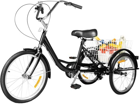 Mqwdxzfes 20 Zoll Dreirad für Erwachsene, 3-Rad-8-Gang-Seniorenfahrrad mit Einkaufskorb, Outdoor Fahren Dreirad Freizeit Cityräder Schaltung Seniorenfahrrad für Senioren, Einkaufen (Schwarz)