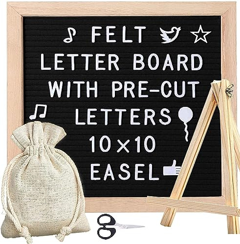Filz-Briefbrett, 25,4 x 25,4 cm, austauschbares Briefbrett mit 340 Buchstaben, Holzrahmen, Nachrichtenschild für Baby-Ankündigungen, Meilensteine, Bürodekoration, Passwortschild, Bauernhaus-Geschenke