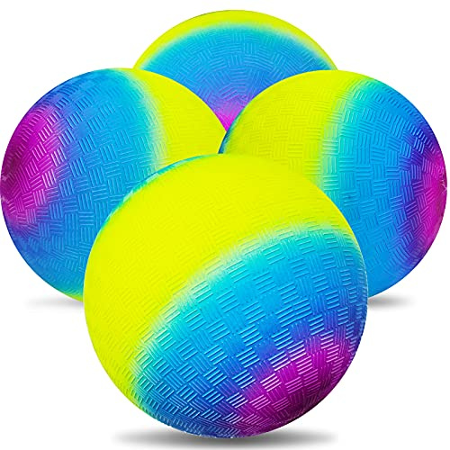 EOGRFW 4 Stück Regenbogen Spielplatz Bälle, Bunte Gummi Bouncy Bälle, Lila | für Kinder & Erwachsene, Mit 1 Handpumpe, 8.5 Inch