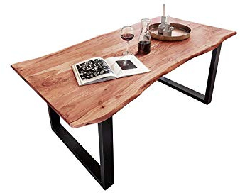 SAM Baumkantentisch 160x85 cm Quarto, Esszimmertisch aus Akazie, Holz-Tisch mit schwarz lackierten Beinen