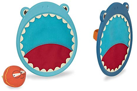 B. toys Critter Catchers – Finley der Hai, Wurf- und Fangspiel, Blauer Hai | 3-teiliges Set mit 2 Hai-Schlägern und 1 Stoffball; mit verstellbaren Riemen; für Garten, Park, Strand und Picknick; 3+ Jahre