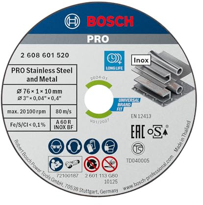 Bosch 5x PRO Stainless Steel and Metal Speed Thin Trennscheibe für Mini-Winkelschleifer und 10 mm Bohrung (für Stahl, Edelstahl, Ø 76 mm, Professional Zubehör Mini-Winkelschleifer)