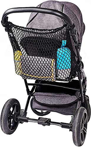 Diago Diago Universal XL Einkaufsnetz für Kinderwagen, Buggy und Zwillingskinderwagen / einfacher Klickverschluss / extra großes Kinderwagennetz - Schwarz