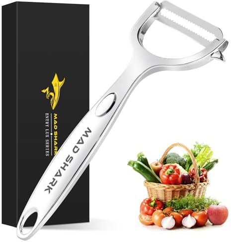 MAD SHARK Sparschäler Y-Form - Kartoffelschäler aus rostfreiem 304 Edelstahl mit rutschfestem ergonomischem Griff - Extrascharf für Karotten, Obst & Gemüse - Spülmaschinengeeignet