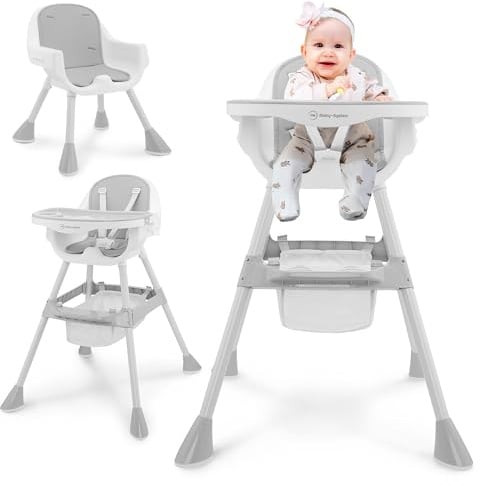 Moby-System Verstellbarer Hochstuhl Magnolia 2in1 mit Tablett und Kunstleder-Einlage – Grau, Ab 6 Monaten