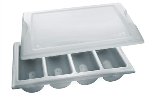 GRÄWE Besteckkasten mit Deckel, leer - Bestecklade mit 4 Fächern, Gastronorm Größe 1/1, groß, stapelbar, spülmaschinengeeignet - Grau