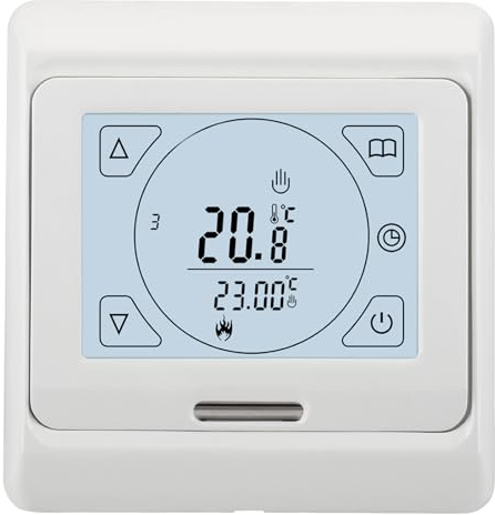 Wengart Raumthermostat Digital Thermostat WG809,AC230V 3A, programmierbar LCD Touchscreen,Unterputz für Wassererwärmung Fußbodenheizung, weiß
