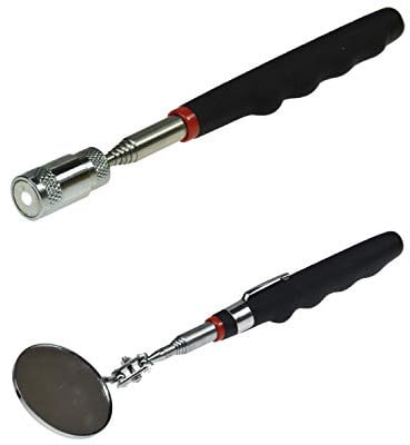 2-er Set Teleskop Pick-Up Tool mit LED + Teleskop-Spiegel für Werkstatt, Schornsteinfeger, Geocaching