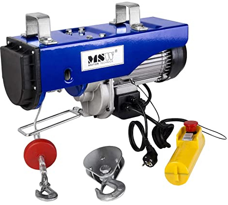 MSW Seilzug Seilwinde Elektrisch Seilhebezug PROLIFTOR 1000 (1000 kg, 1.600 W, Stahlseil 12 m, Kabelreiß Widerstand 2.500 kg)