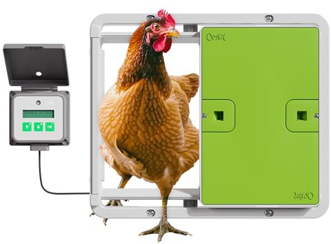 Omlet Automatische Hühnerstalltür | Licht- oder Zeitmodus | Leichte Montage, wartungsfrei | Verbessert Stallsicherheit und Isolierung | Eingebaute Sicherheitssensoren | Grün