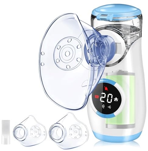 Wholede Inhalationsgerät Digitale, Inhaliergerät für Baby Kinder Erwachsene, 1200mAh Aufladbarer Vernebler Inhalator mit Countdown zur Zerstäubung, Leise Tragbarer Inhalator mit 2 Maske und Mundstück
