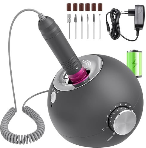 Delanie Professionell Nagelfräser 35000 U/Min Wiederaufladbar für Gelnägel | Polygel Acrylgel Schnell-Entfernen, Nägel selber machen, 6 in 1 Elektrisch Nagelfeile Maniküre Fräser + 6 Nagelbits, Grau