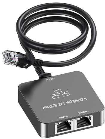Uzifhdhi LAN Splitter 1 auf 2 mit Ethernet Kabel, Gigabit LAN Switch 2 Port 1000Mbps Ethernet Splitter für Computer, TV, Hub, Switch, Router, Set-Top Box,et. Grau