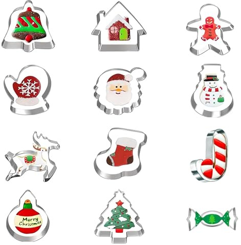 CLHXWU 12 Stück Ausstechformen Weihnachten Set,Plätzchen Ausstecher Weihnachten,Keksausstecher Weihnachten aus Edelstahl Für Plätzchen und Fondant (Weihnachten)