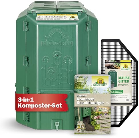Neudorff Komposter-Set – Thermokomposter, Kompostbeschleuniger und Mäusegitter für eine schnelle Kompostierung von Garten- und Küchenabfällen